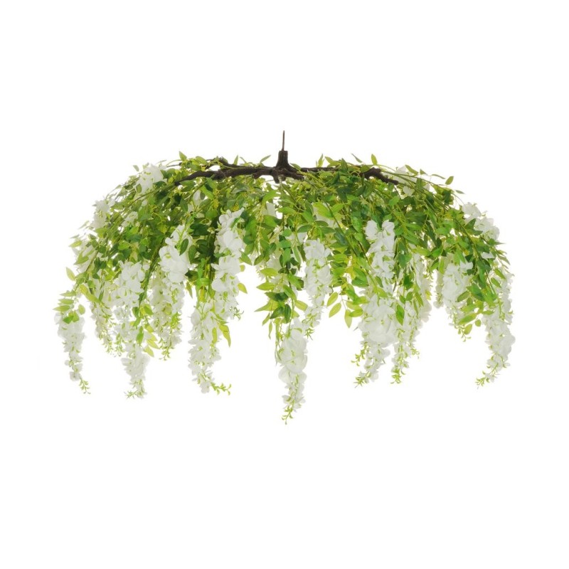 Parasol suspendu artificiel de glycine toucher réel, D. 120 cm - blanc 