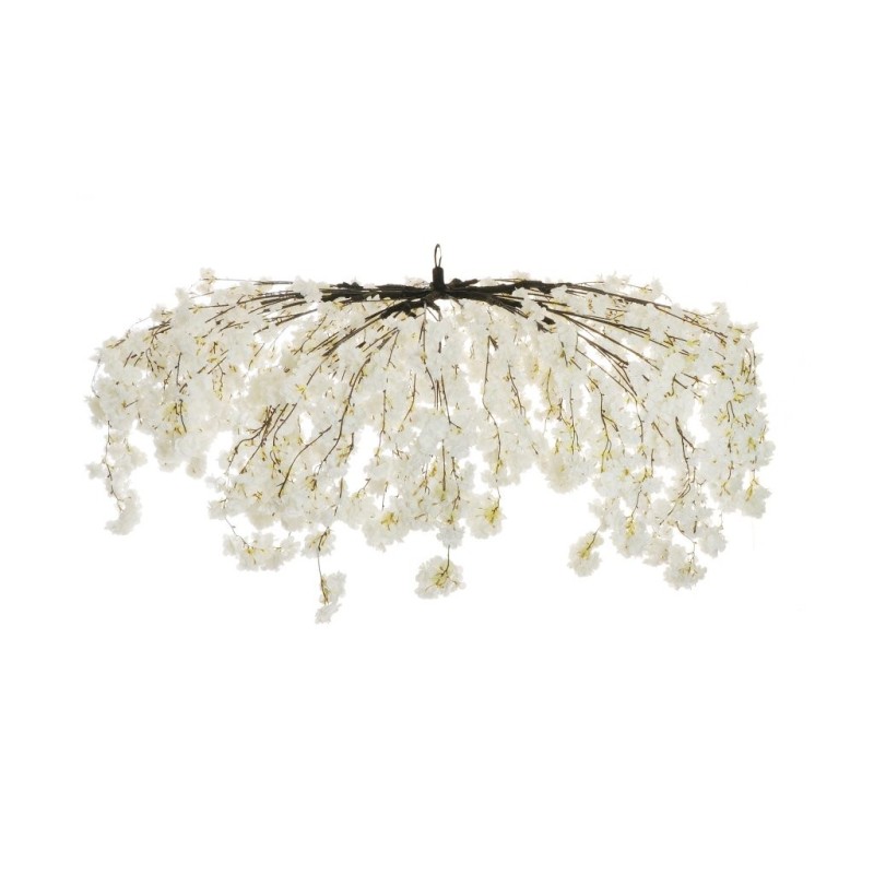Parasol suspendu artificiel de fleurs de pêcher, D. 150 cm - blanc 