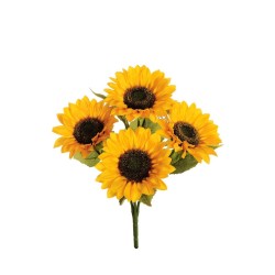 Lot de 8 - Buisson artificiel de tournesol X5, 44 cm - jaune 