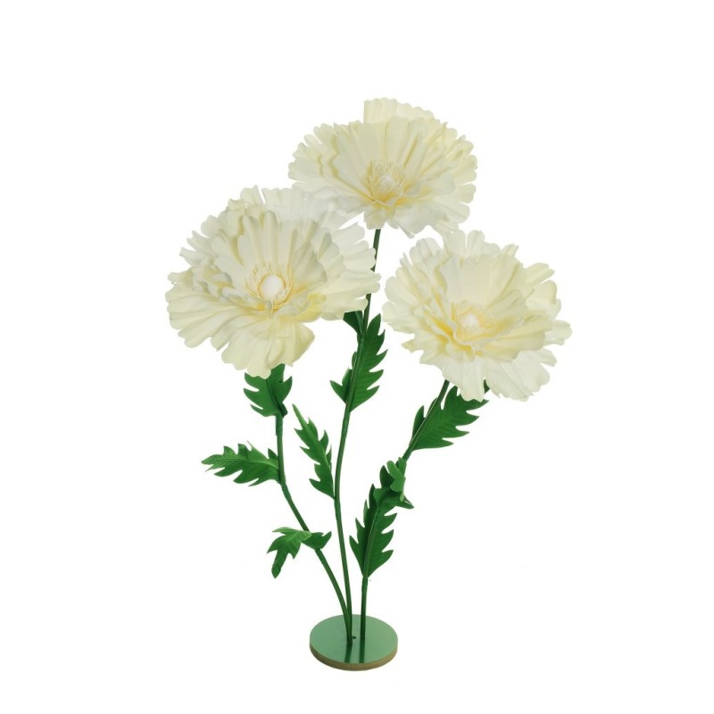 Lot de 3 - Cosmos géant artificiel en mousse X3 sur base bois, 140-170 cm - ivoire pêche 