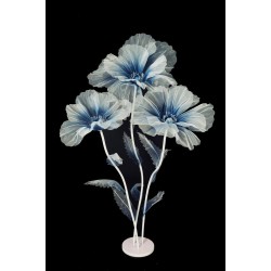 Lot de 3 - Coquelicot géant artificiel en organza X3 sur base bois, 140-170 cm - bleu crème 