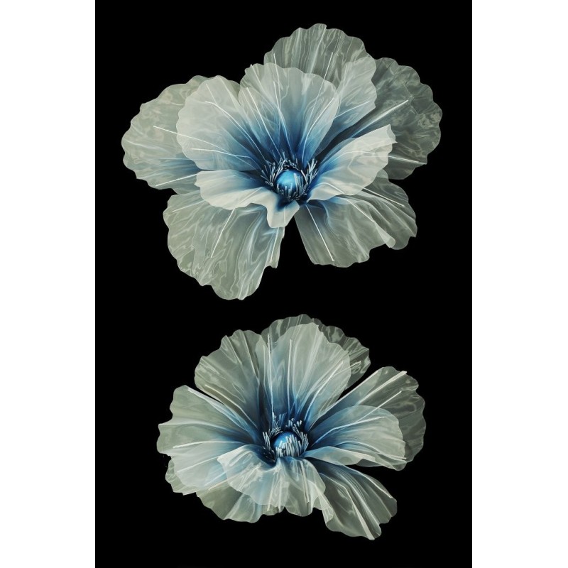 Lot de 10 - Coquelicot géant artificiel en organza X2, 52 cm - bleu crème 