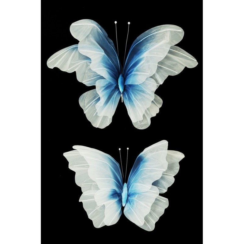 Lot de 10 - Petit et moyen papillon artificiel en organza, D. 55-65 cm - bleu crème 