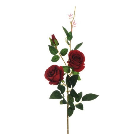 Lot de 12 - Tige artificielle de rose velours, 78 cm - rouge 