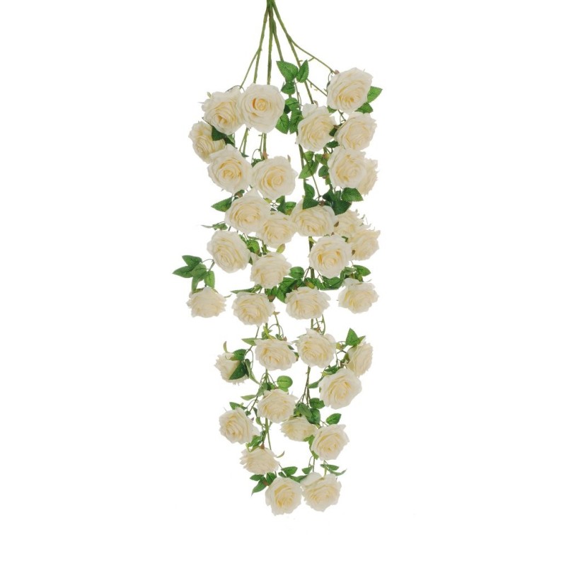 Lot de 6 - Buisson suspendu artificiel géant de roses France X4, 125 cm - ivoire 