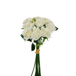 Lot de 12 - Bouquet artificiel de boutons de rose Noblesse X10, 37 cm - crème 