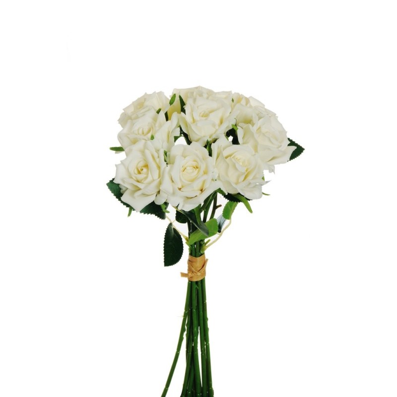Lot de 12 - Bouquet artificiel de boutons de rose Noblesse X10, 37 cm - crème 