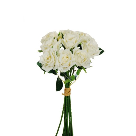Lot de 12 - Bouquet artificiel de boutons de rose Noblesse X10, 37 cm - crème 