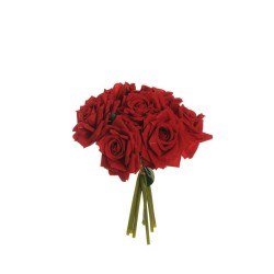 Lot de 12 - Bouquet artificiel de rose diamant velours X7, 24 cm - rouge 