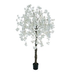 Lot de 2 - Plante artificielle de fleurs de pêcher en pot, 165 cm - blanc 