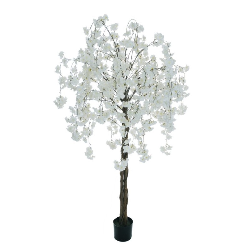 Lot de 2 - Plante artificielle de fleurs de pêcher en pot, 165 cm - blanc 