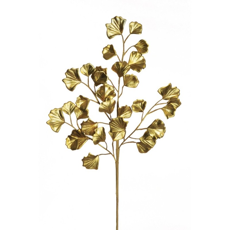 Lot de 24 - Tige artificielle de ginkgo biloba métallisée X4, 71 cm - or 