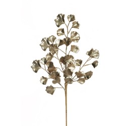 Lot de 24 - Tige artificielle de ginkgo biloba métallisée X4, 71 cm - champagne argent 