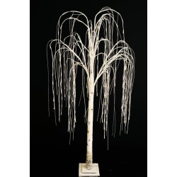 Lot de 2 - Bouleau artificiel lumineux 192 LED sur base bois, 190 cm - blanc 