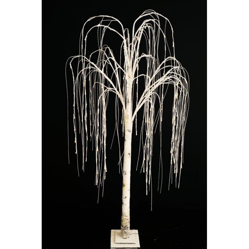 Lot de 2 - Bouleau artificiel lumineux 192 LED sur base bois, 190 cm - blanc 