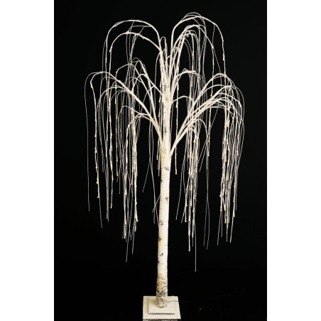 Lot de 2 - Bouleau artificiel lumineux 192 LED sur base bois, 190 cm - blanc 