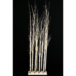 Lot de 2 - Clôture artificielle de bouleau lumineuse 152 LED sur base bois, 180 cm - blanc 