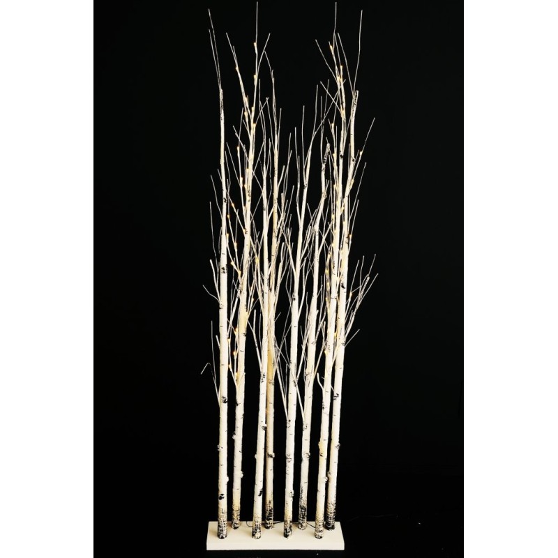 Lot de 2 - Clôture artificielle de bouleau lumineuse 152 LED sur base bois, 180 cm - blanc 