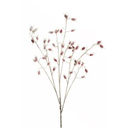 Lot de 12 - Branche artificielle de baies d'églantier enneigée, 106 cm - rouge blanc 