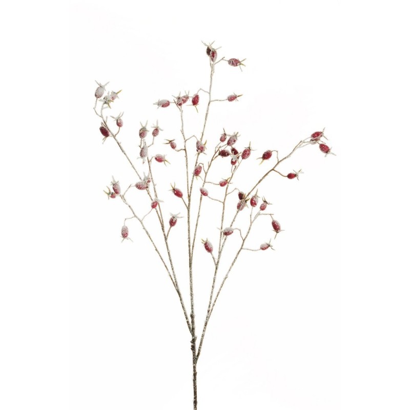 Lot de 12 - Branche artificielle de baies d'églantier enneigée, 106 cm - rouge blanc 