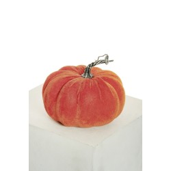 Lot de 12 - Citrouille artificielle moyenne velours, D. 20 cm, H. 16 cm - orange 