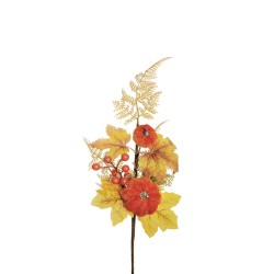 Lot de 40 - Pic artificiel de citrouille velours, baies et feuilles d'automne, 44 cm - orange 