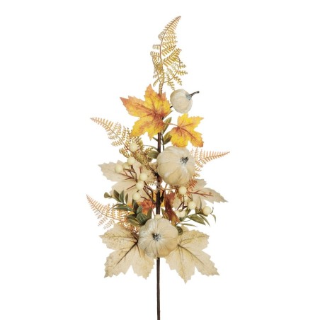 Lot de 24 - Tige artificielle de citrouille velours, baies et feuilles d'automne, 80 cm - ivoire 