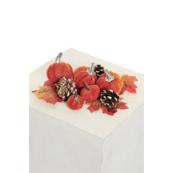 Lot de 36 - Assortiment de citrouilles velours artificielles X5 et pommes de pin X2 dans filet, D. 4,5-7 cm - orange 