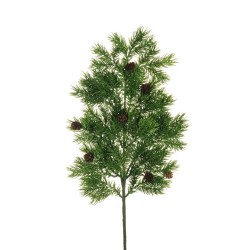Lot de 12 - Tige artificielle de pin X28 avec 7 pommes de pin, 62 cm - vert 