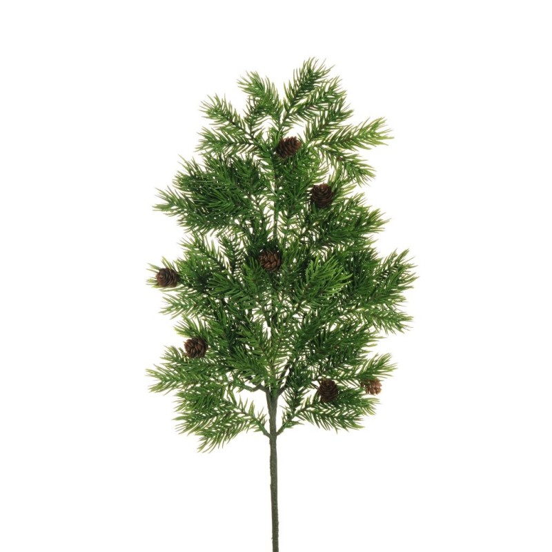 Lot de 12 - Tige artificielle de pin X28 avec 7 pommes de pin, 62 cm - vert 