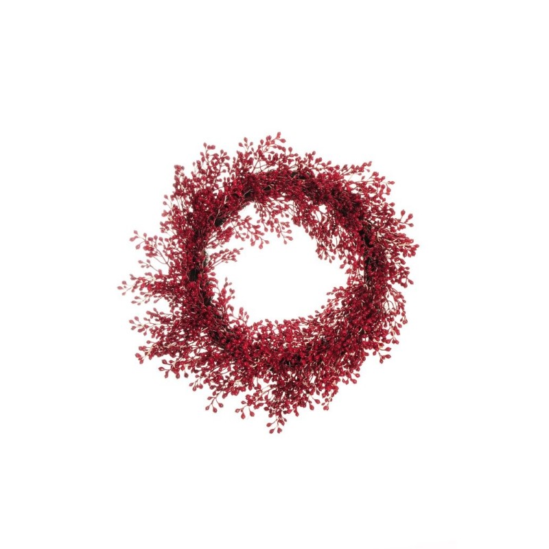 Lot de 2 - Couronne artificielle de baies sur base rotin, 45 cm - rouge 