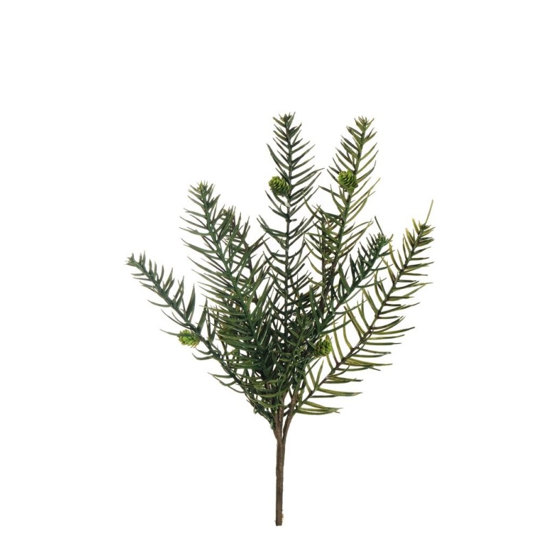 Lot de 6 - Buisson artificiel de pin épineux X3 avec pommes de pin, 47 cm - vert 