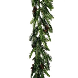 Lot de 4 - Guirlande artificielle de pin plat avec pommes de pin, 180 cm - vert 