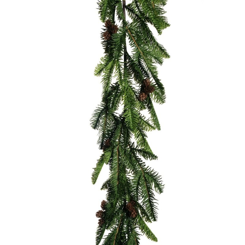 Lot de 4 - Guirlande artificielle de pin plat avec pommes de pin, 180 cm - vert 