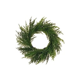 Lot de 2 - Couronne artificielle de pin cryptomeria sur base rotin, 60 cm - vert 