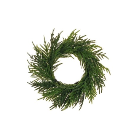 Lot de 2 - Couronne artificielle de pin cryptomeria sur base rotin, 60 cm - vert 