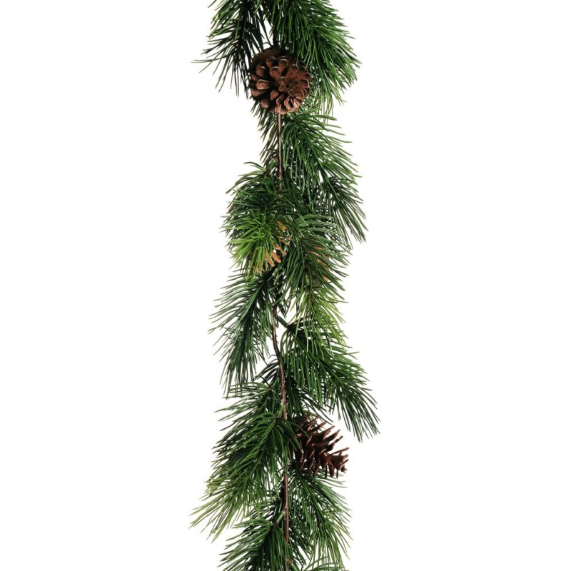 Lot de 4 - Guirlande artificielle de pin avec pommes de pin, 180 cm - vert 