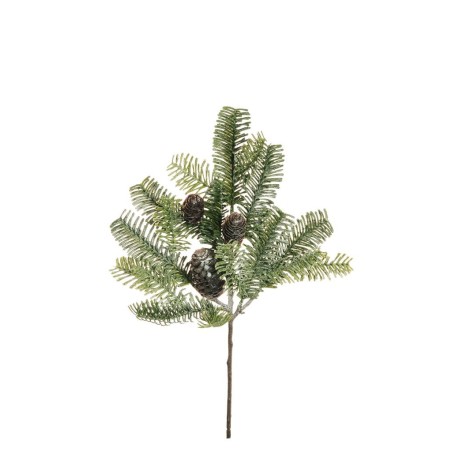 Lot de 12 - Tige artificielle de pin plat X5 avec pommes de pin enneigée, 44 cm - vert blanc 
