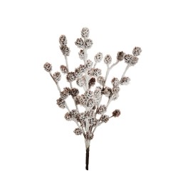 Lot de 6 - Buisson artificiel de mini pommes de pin X7 enneigé, 42 cm - blanc marron 