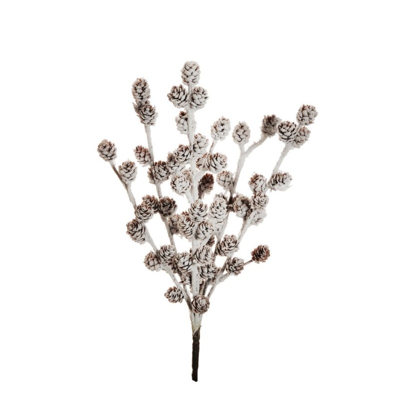 Lot de 6 - Buisson artificiel de mini pommes de pin X7 enneigé, 42 cm - blanc marron 