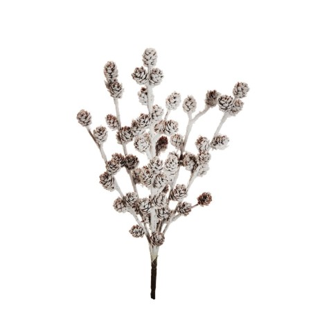 Lot de 6 - Buisson artificiel de mini pommes de pin X7 enneigé, 42 cm - blanc marron 
