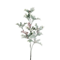 Lot de 6 - Tige artificielle de houx X3 avec baies enneigée, 63 cm - blanc 