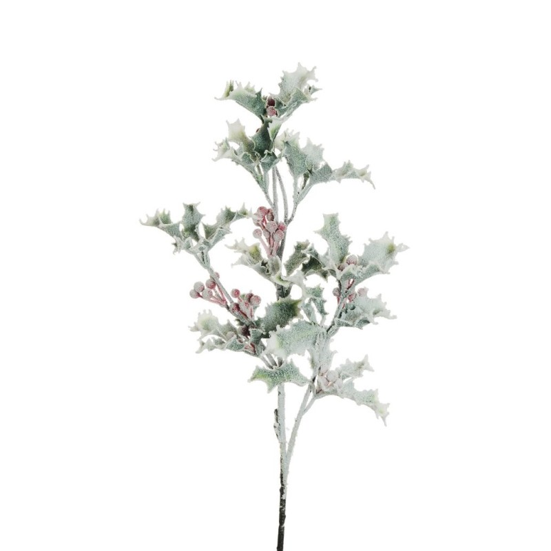 Lot de 6 - Tige artificielle de houx X3 avec baies enneigée, 63 cm - blanc 