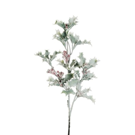 Lot de 6 - Tige artificielle de houx X3 avec baies enneigée, 63 cm - blanc 
