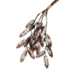 Lot de 6 - Bouquet suspendu artificiel de pommes de pin X2 enneigé, 80 cm - blanc marron 
