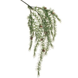Lot de 6 - Tige suspendue artificielle de pin Larix avec pommes de pin enneigée, 116 cm - vert blanc 