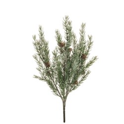 Lot de 6 - Buisson artificiel de pin Larix X7 avec pommes de pin enneigé, 50 cm - vert blanc 