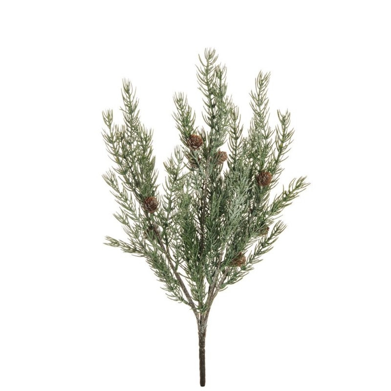 Lot de 6 - Buisson artificiel de pin Larix X7 avec pommes de pin enneigé, 50 cm - vert blanc 
