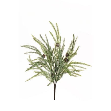 Lot de 12 - Buisson artificiel de pin cryptomeria X5 avec pommes de pin enneigé, 49 cm - vert blanc 