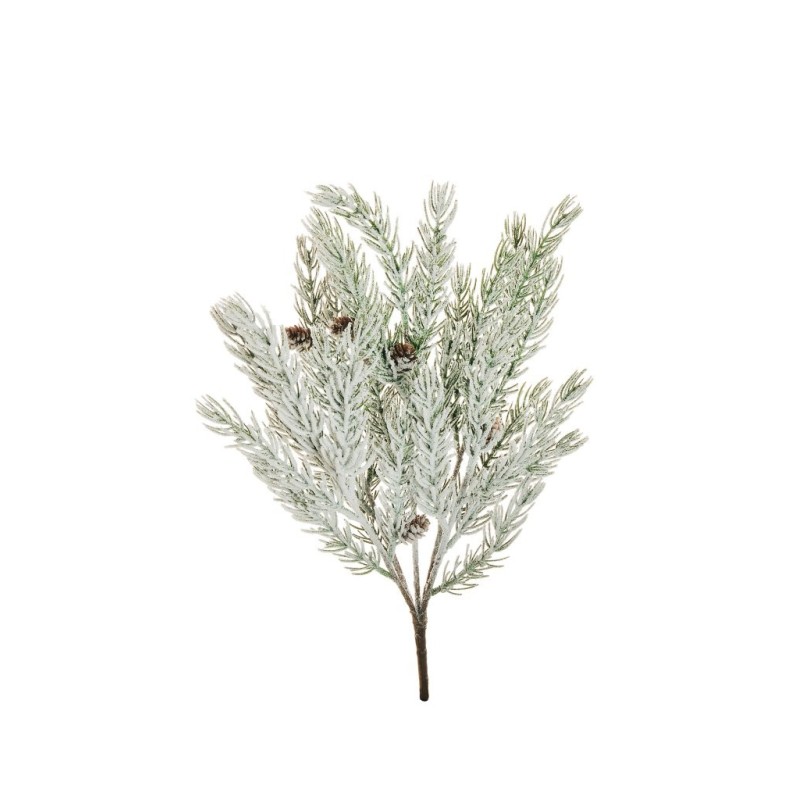 Lot de 12 - Buisson artificiel de pin Larix X5 avec pommes de pin enneigé, 43 cm - blanc 
